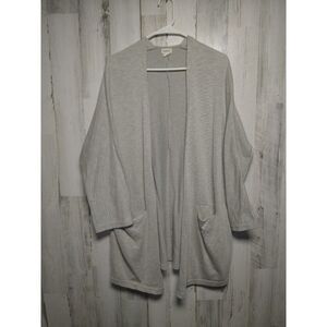 Anthropologie DONNI Tan Gray Ribbed Open Front 3/4 Sleeve Longline Cardigan OS